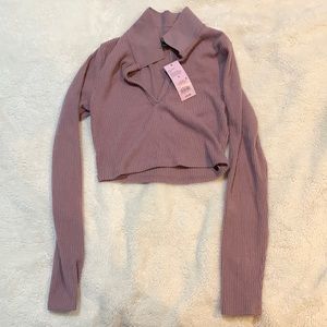 Target Purple Crop Top Long Sleeve Collar